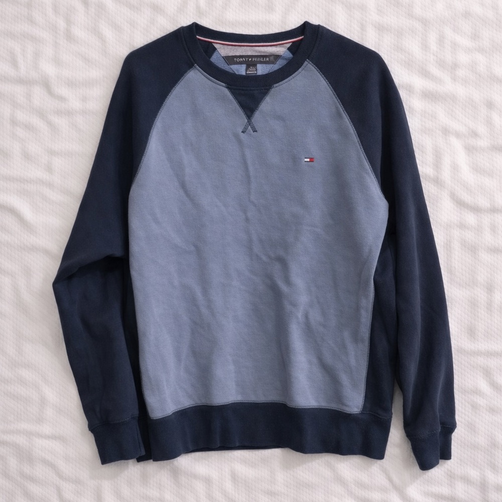 Tommy Hilfiger Colorblock Crewneck Sweatshirt Blue Mens Medium Logo